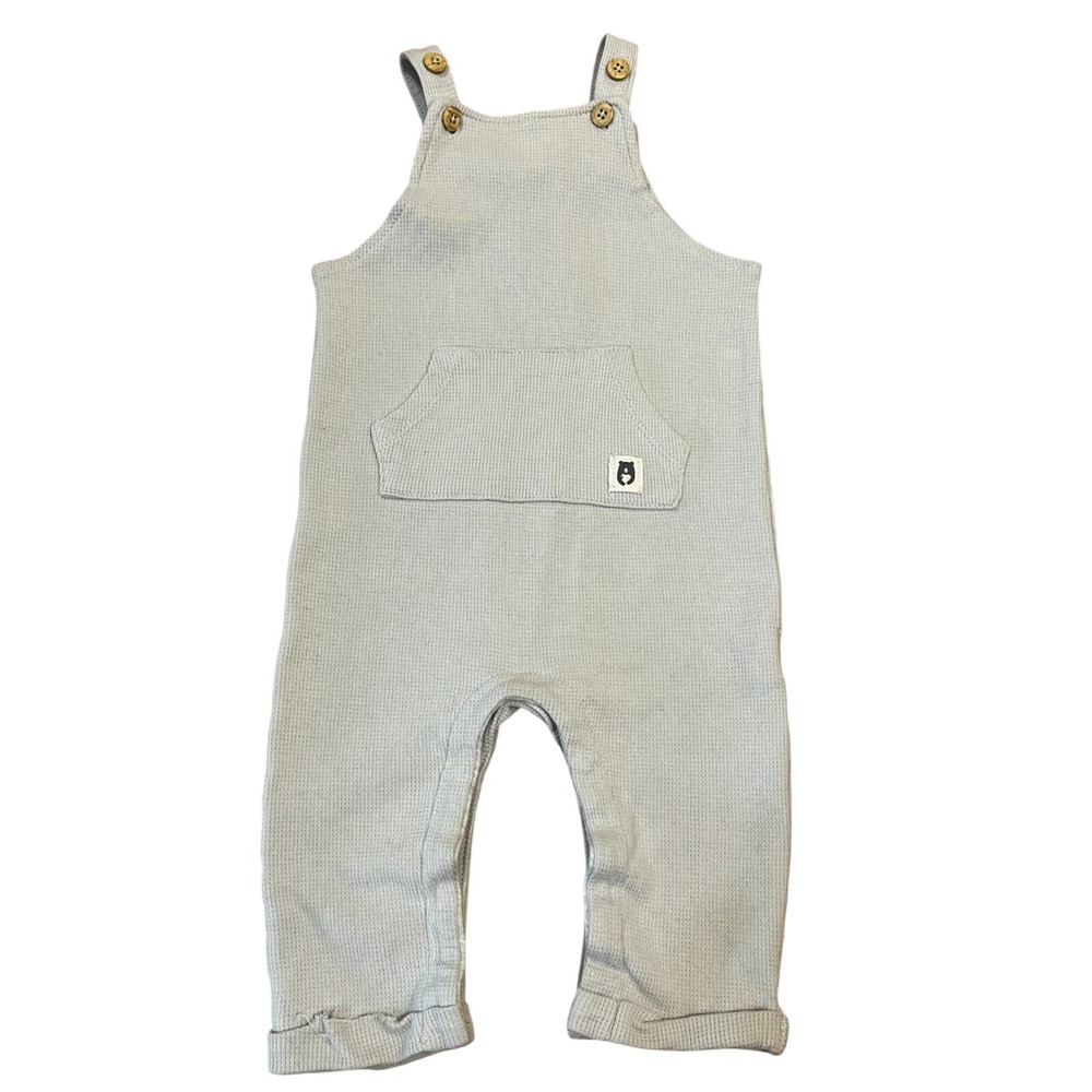 Rabbit + Bear Organic Gray Waffle Knit Overalls Romper 3-6 Months Sustainable